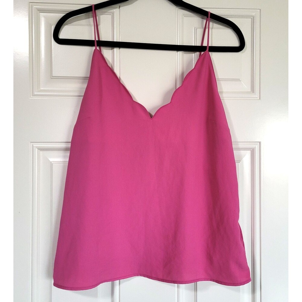 Topshop Pink Spaghetti Strap Tank Top Size 8 Scalloped Neckline Layering Cami